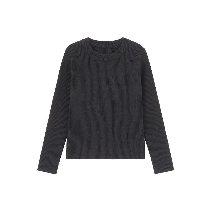 Kids Solid Color Crew Neck Long Sleeve Knit Pullover Sweater Casual Bottoming Top