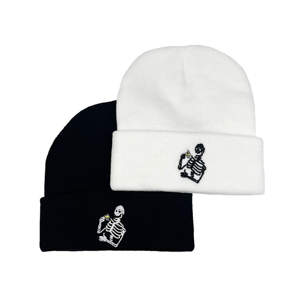 1pc Woolen Cap For Women Warm And Personalized Skull Head Tea-drinking Knitted Cap Fashionable Cold-proof Cap
