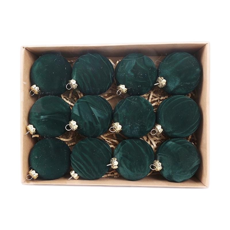 Set of 12 Hanging Pendant Christmas Tree Flocking Baubles Decorations Colorful Ornament for Indoor and Outdoor Use