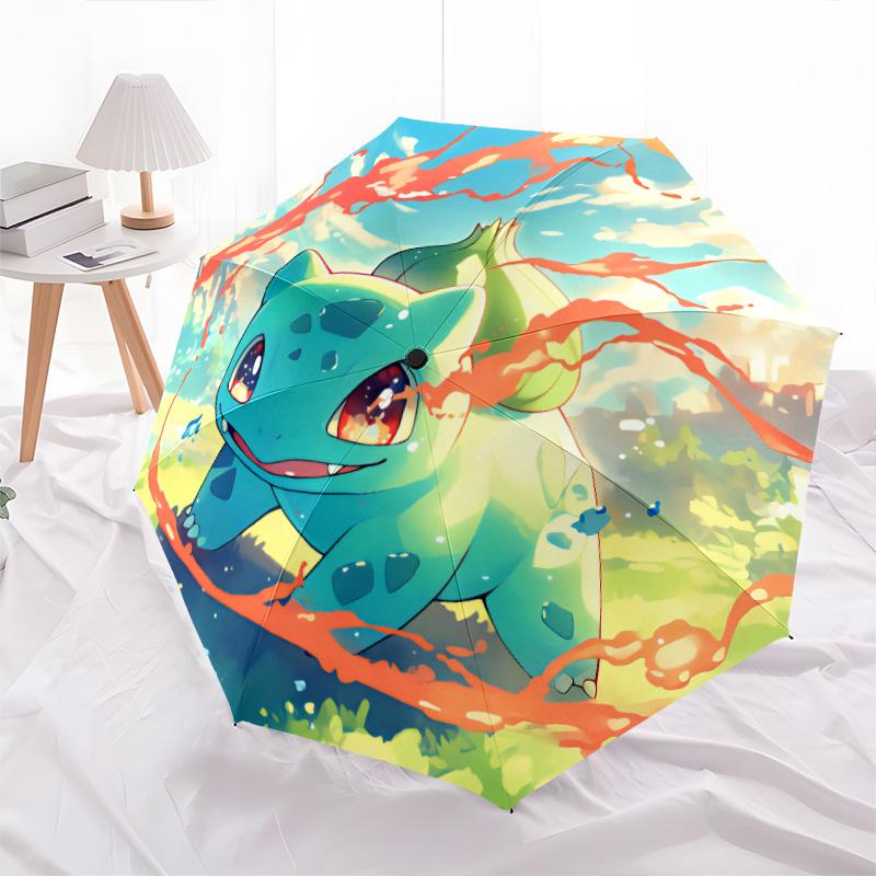 

Bulbasaur pattern, automatic folding umbrella, portable and foldable design, 8 ribs, a Christmas or birthday gift.