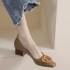 Fashion 2025 New Spring Women’s Chunky Heel Pumps Luxury Low Cut Mid Heels Leather Office  Soft Soled Plus Size 34-43 Single Shoes