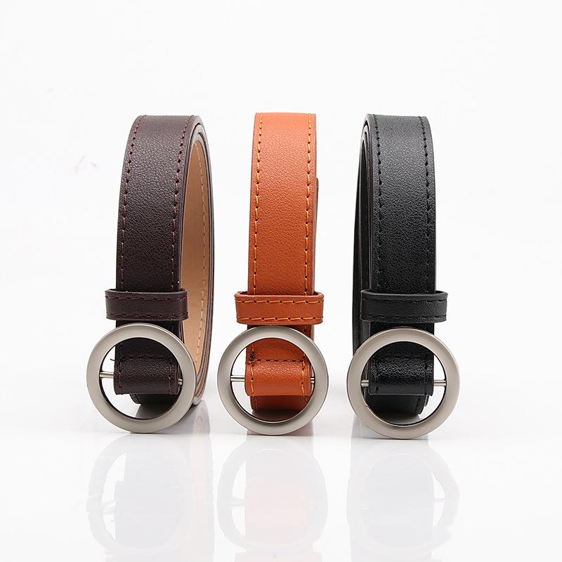 Women's Fashionable and Versatile Non-hole Round Buckle Belt with Windbreaker Pants Student Belt