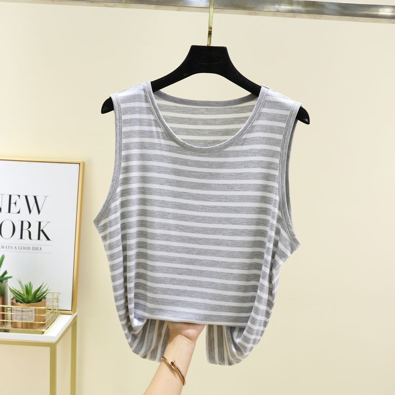 

Женский летний тонкий жилет в полоску из модала, повседневный, универсальный, без рукавов, больших размеров, свободная базовая майка Light gray L (Recommendation 50.00 kg-60.00 kg