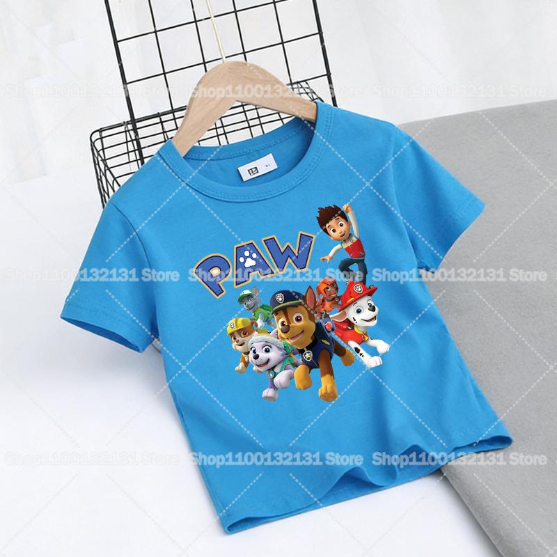 Paw Patrol Children's T-Shirt Cartoon Chase Team Skye Short Sleeve Top Children's Summer Clothing Gift