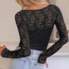 Women's Fashionable Solid Color Round Neck Long Sleeved Slim Fit Bottom Shirt Top