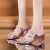 Spring and Summer New Rhinestone Slippers Women's Fashion Outer Wear Thick Heels High Heels Sandals