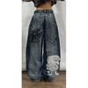 Mens Y2K Streetwear Denim Pants Loose Fit High Waist Retro Graphic Straight Leg Jeans