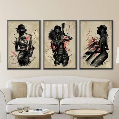 Abstract Vintage Musician Saxophone Guitar Piano Canvas Painting Figures Music Posters and Prints for Living Room Decorated