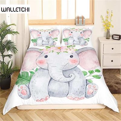 Duvet Cover Cartoon Elephant Cute Animal Girls Boys Kawaii Room Decor Flower Branches Duvet Cover Cartoon Elephant Purple Blue