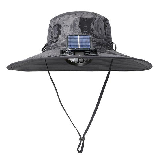 Sun Hat with Solar-Powered Dual Fans Wide-Brimmed Outdoor Fishing Hat with USB Charging Breathable Mesh Fishermen Hat
