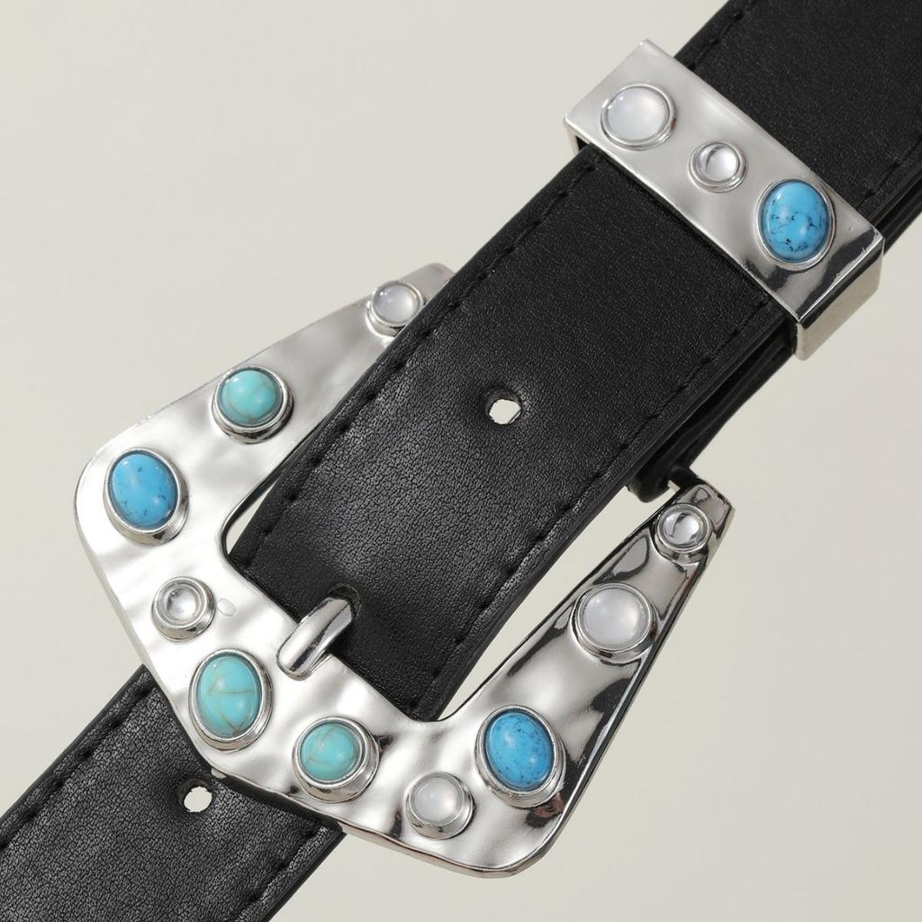 Belt Girl, Cool Jeans, Blue Gem Inlaid Vintage Classic Belt