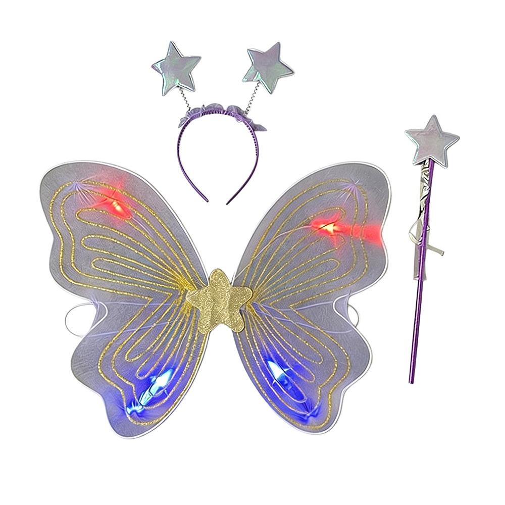 3Pcs/Set Sparkling Butterfly Wings Princess Hair Hoop Colorful Angel Wings Fairy Wand Butterfly Costume Wings