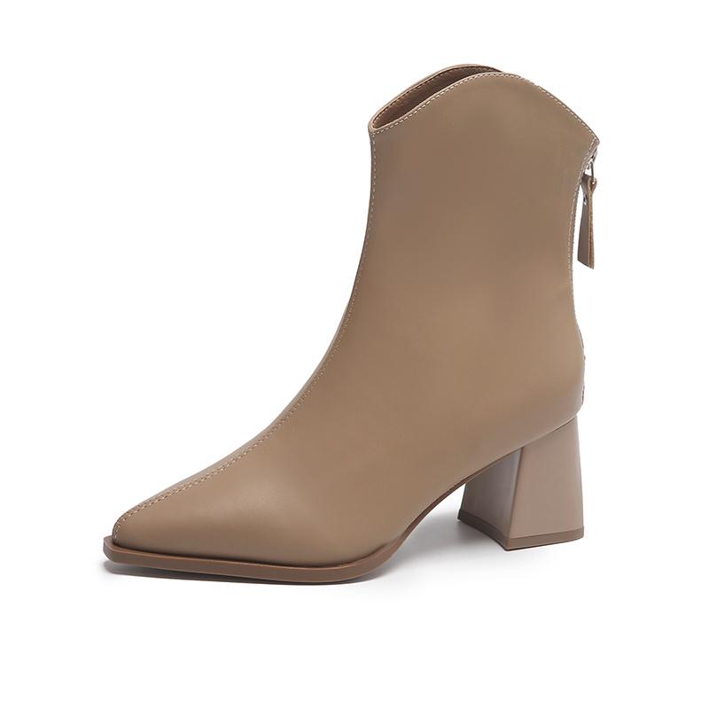 Зимние женские короткие сапоги плюшевые с острым носком на высоком каблуке белые женские — фото 9