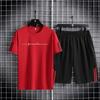 Men's sportswear, ice silk short sleeves and shorts running clothes, men's table tennis and badminton wear gradient T-shirt