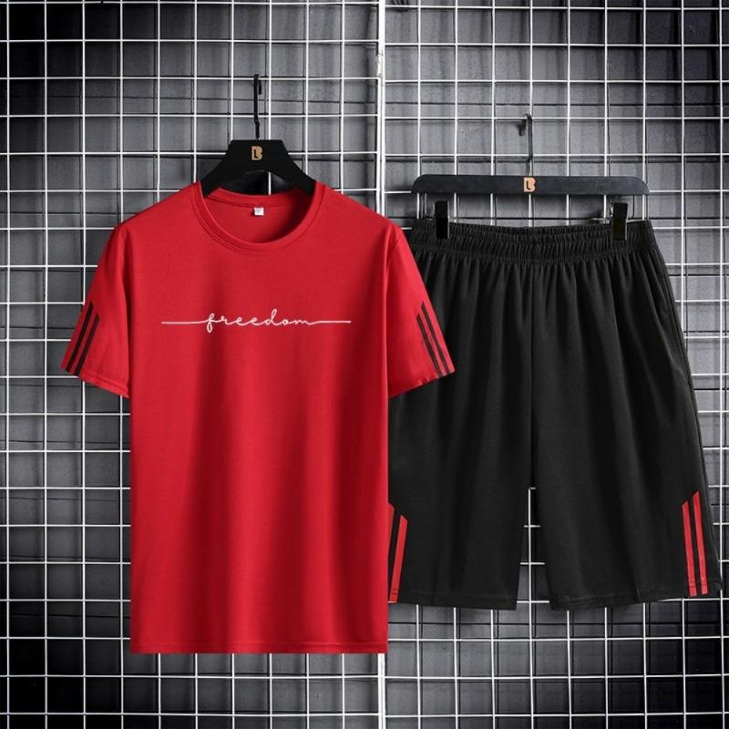 Men's sportswear, ice silk short sleeves and shorts running clothes, men's table tennis and badminton wear gradient T-shirt