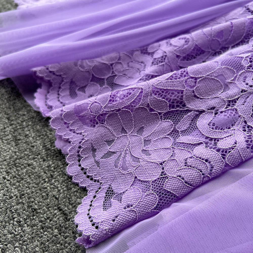 Abiti da Donna Francesi Delicati Eleganti in Pizzo con Cuciture in Rete Estate Autunno Manica Lunga Abiti da Ballo Sera Compleanno