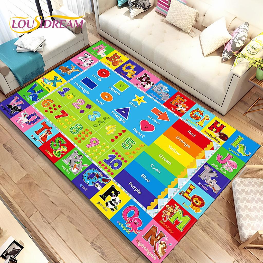 ABC dibujos animados niños sala de juegos alfabeto niños gateando área de educación temprana alfombra, alfombra para sala de estar dormitorio sofá, alfombra antideslizante