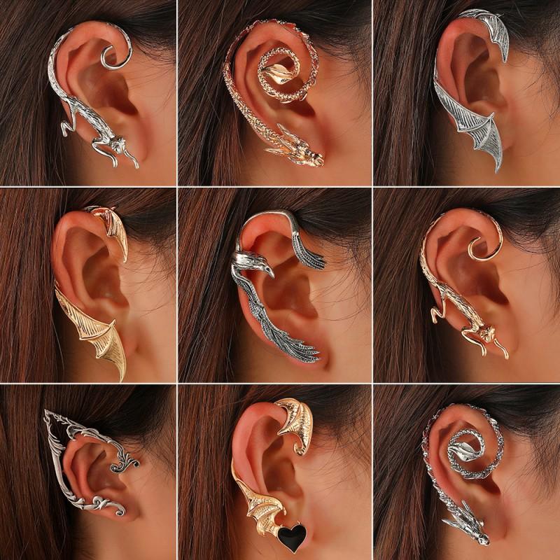 Steampunk Elf Dragon Ear Cuff Single Side Alloy Cat Bat Design Non-Piercing Bone Clip Women