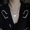 Colar com laço de amor duplo empilhado, estilo frio, nicho, hip hop, babes, corrente de pescoço, acessórios de colar de aço de titânio, maré feminina