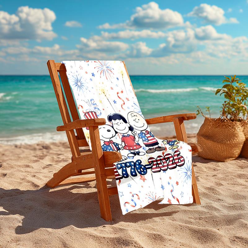 1pc Snoopys Patriotic Celebration Cartoon Quick Dry Microfiber Bath Towel for Swimming Surfing Camping Unisex Holiday. SJT7201148