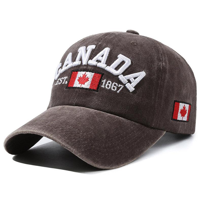 QING LONG AroDrive Canada Vlag Esdoornblad Geborduurd Gewassen Baseballpet, Klassiek Vintage Zacht Katoen Verstelbaar Sport One size fits all koffie