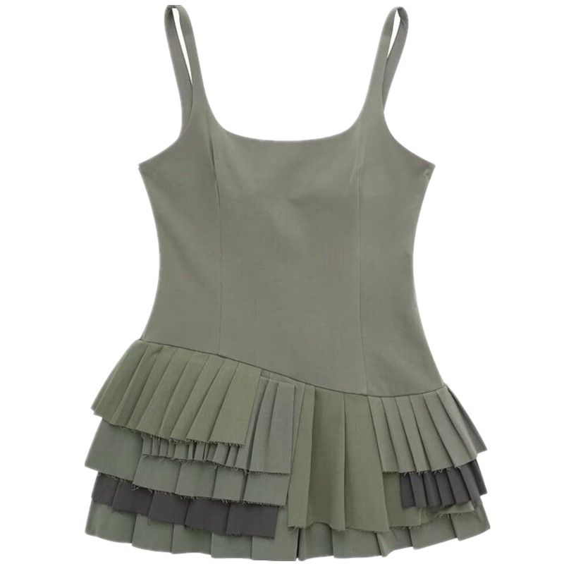 Fashion Style 2024 Spring New Arrival Women's Clothing Tooling Style Pleated Sling Short Dress 3067311 505