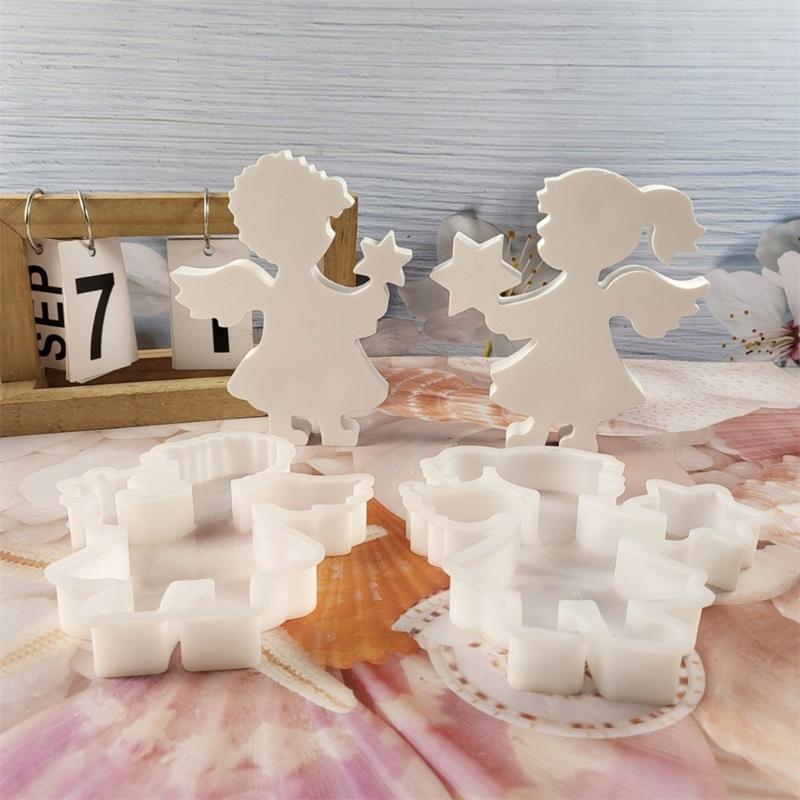 Desk Ornament Mould Flexible Silicone Mold for Boy and Girl Holding Star Tabletop Decoration Jewelry Making Supplies