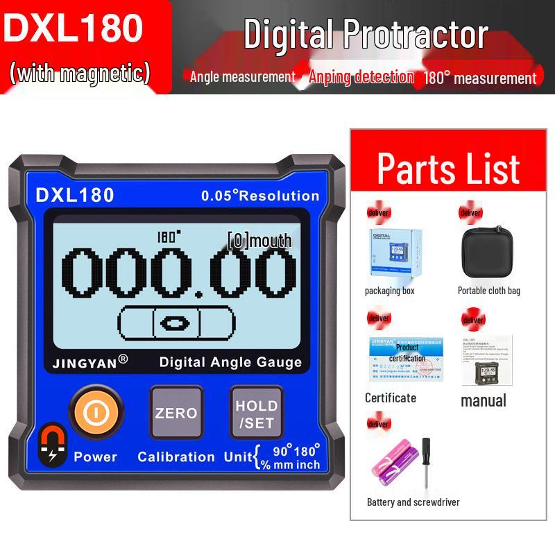 Jingyan Digital Inclinometer: High-Precision Magnetic Angle Meter with 180° Level Ruler