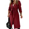 Cappotto invernale da donna in lana con cintura allacciata, ampio, tinta unita, colletto rovesciato, cardigan, maniche lunghe, lunghezza media, giacca da pendolarismo