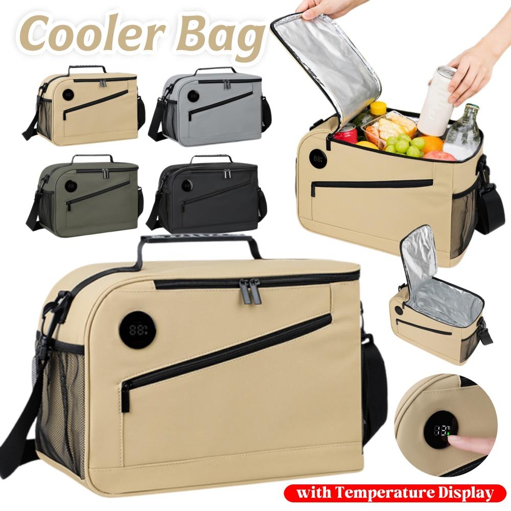Camping Insulated Lunch Bag with Temperature Display Waterproof Thermal Food Container Shoulder Strap Thickened Lunch Box