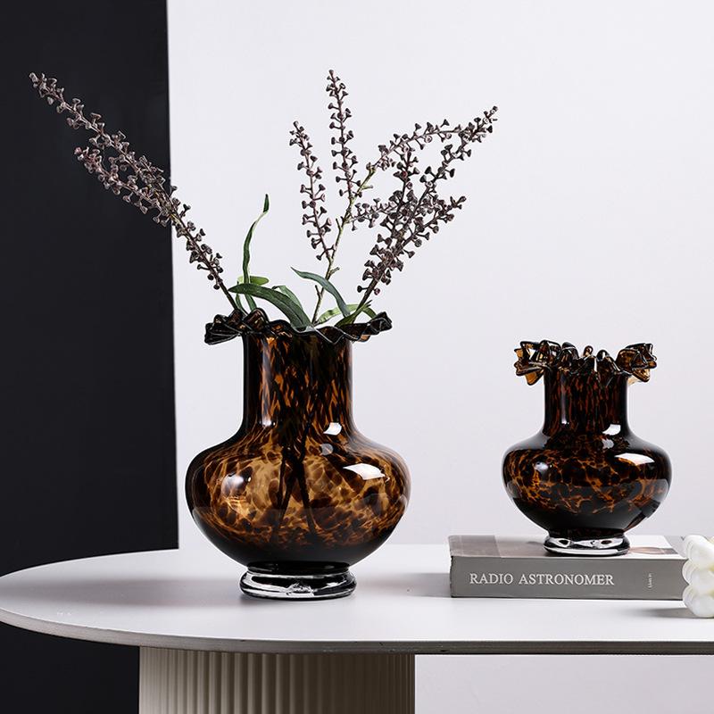 Glass Vase Leopard Print Crystal Bottle Flower Arrangement Hydroponics Terrarium Irregular Spots Flower Vase Home Decoration