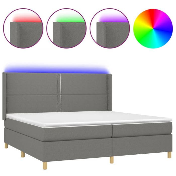 VidaXL Sommier à Lattes de Lit avec Matelas et LED, Lit Rembourré avec Tête de Lit, Lit Double, Lit Adulte de Chambre, 3138822