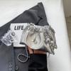 Summer sense niche versatile diagonal span chain bag women's new silver drawstring bucket bag cloud bag