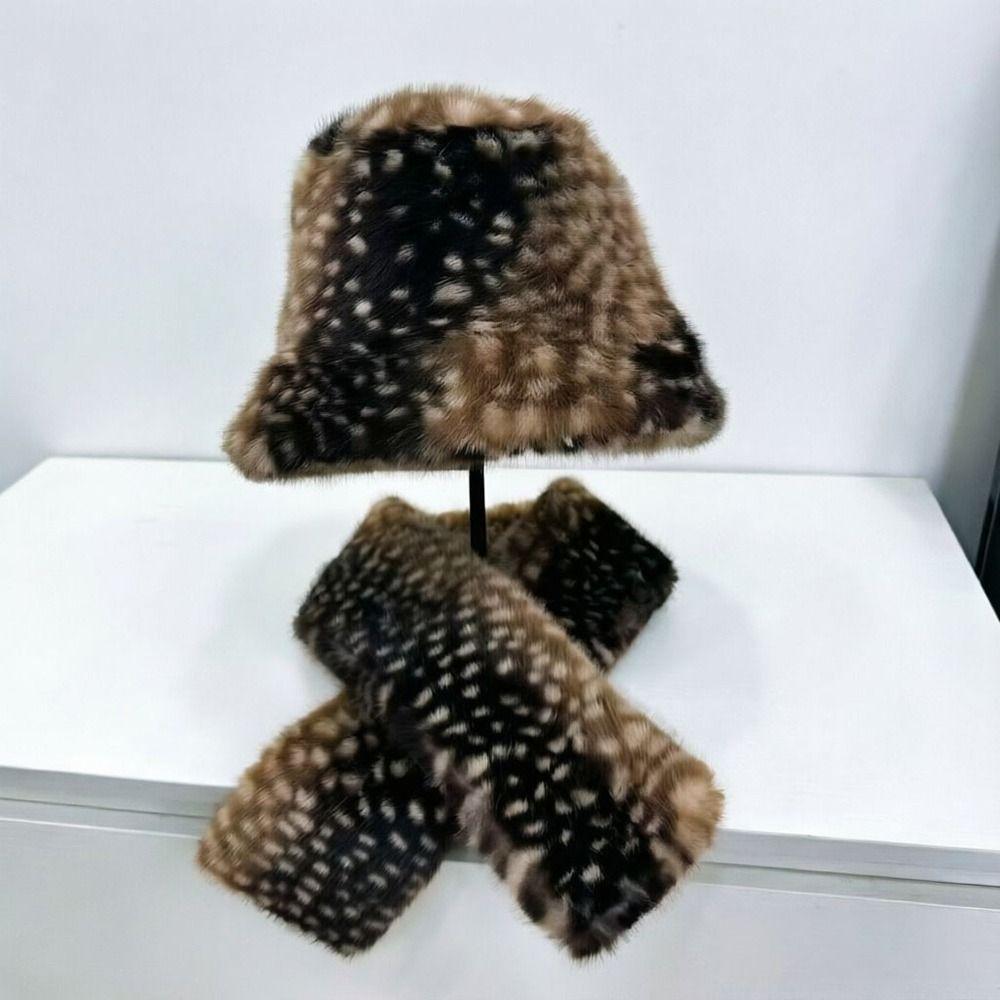 Faux Fur Winter Hat Scarf Thick Warm Plush Snood Scarf Fashion Winter Hat Scarf Set Women