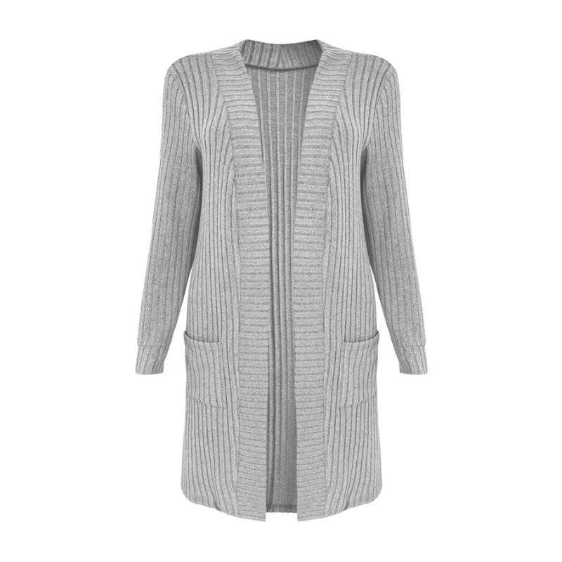 Women's Autumn and Winter Long Color Solid Color Long Sleeve Loose Pocket Cardigan Jacket