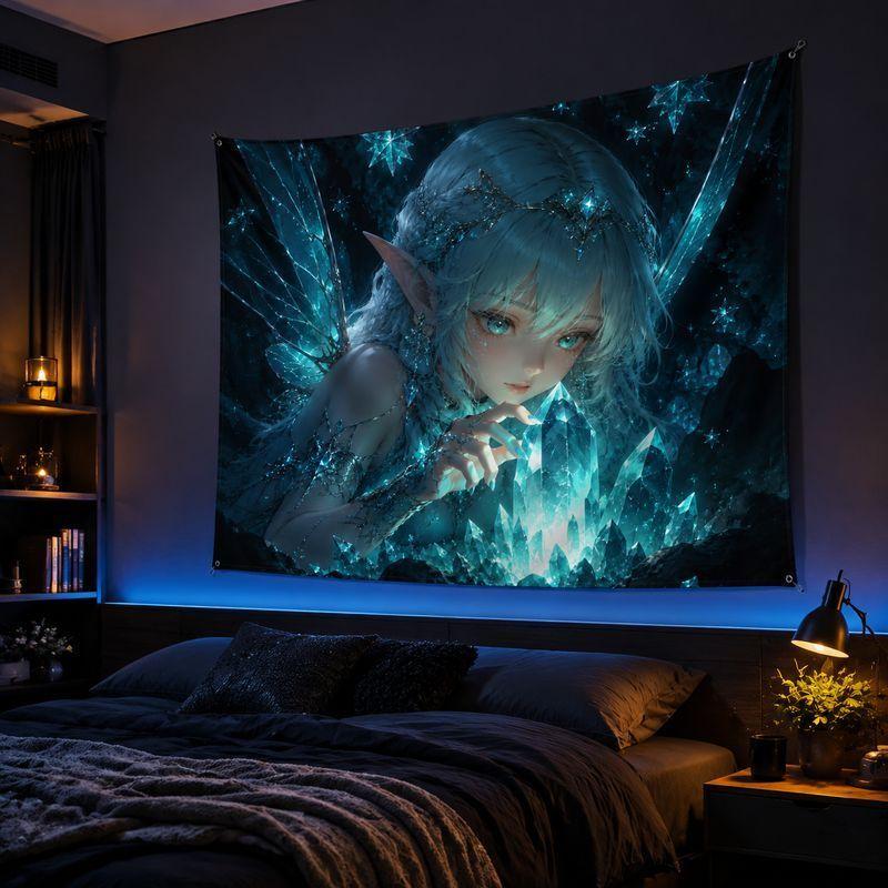 Forest Elf Fairy Anime Tapestry, Galaxy Mushroom Wall Hanging, Nature Fantasy Wall Decor Blanket for Bedroom Dorm