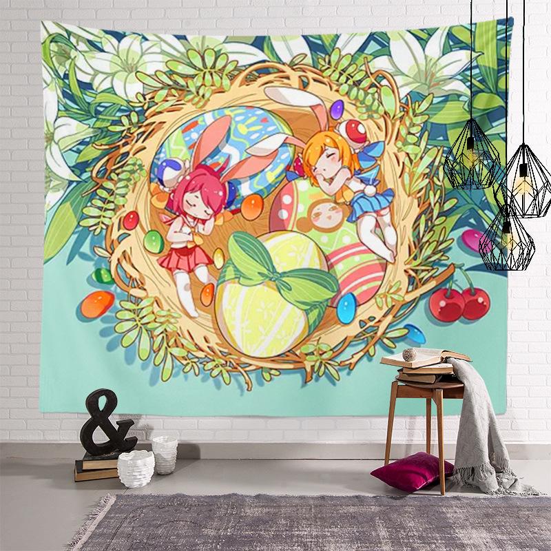 Home Decoration Easter Series of Easter Egg Printing Polyester Tapery Tapestry Is Suitable for Bedroom Living Room Tapiz