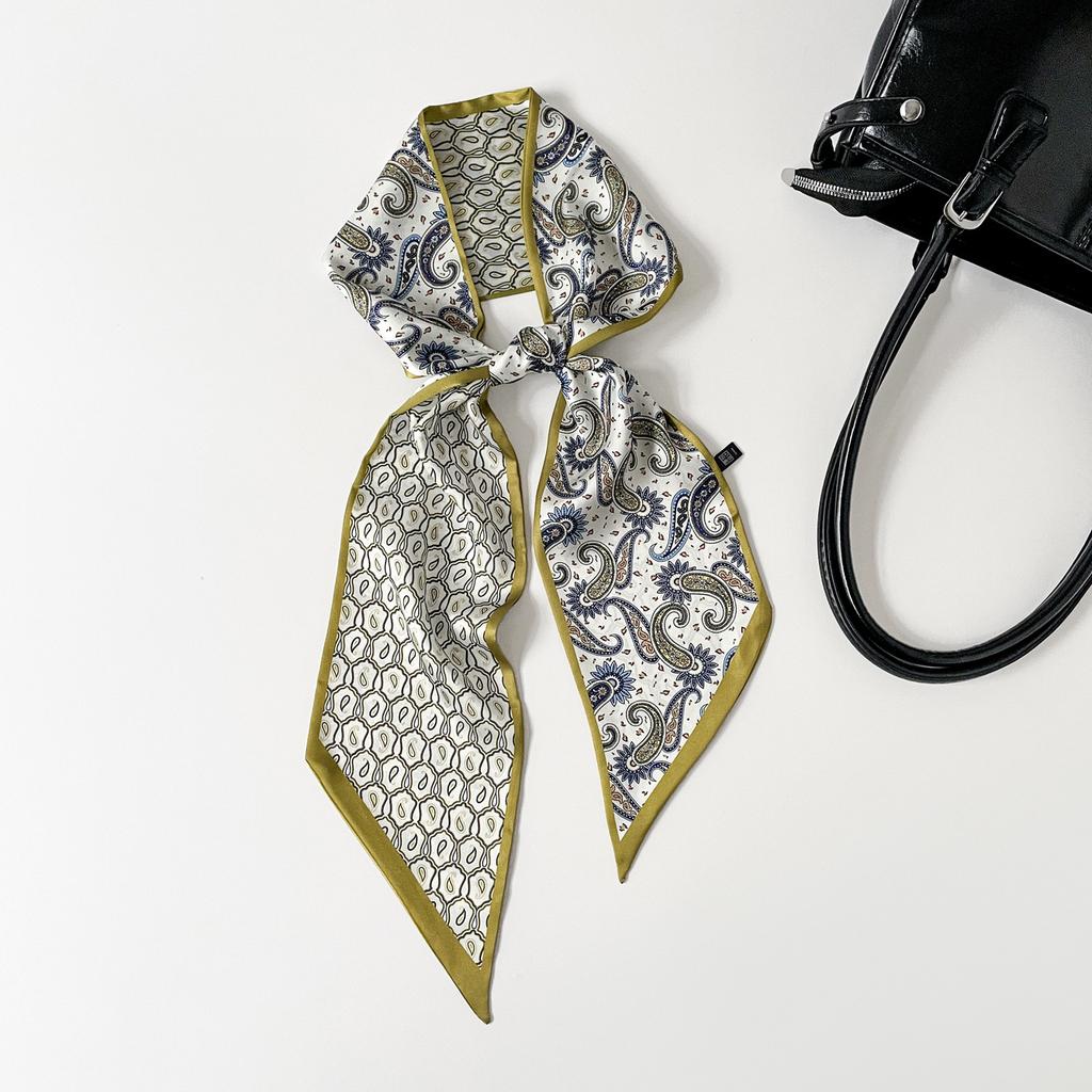 Double-layer scarf, streamer, women's cashew print silk scarf, long strip, high-end sense binding bag decoration, suit scarf, silk scarf wholesale
