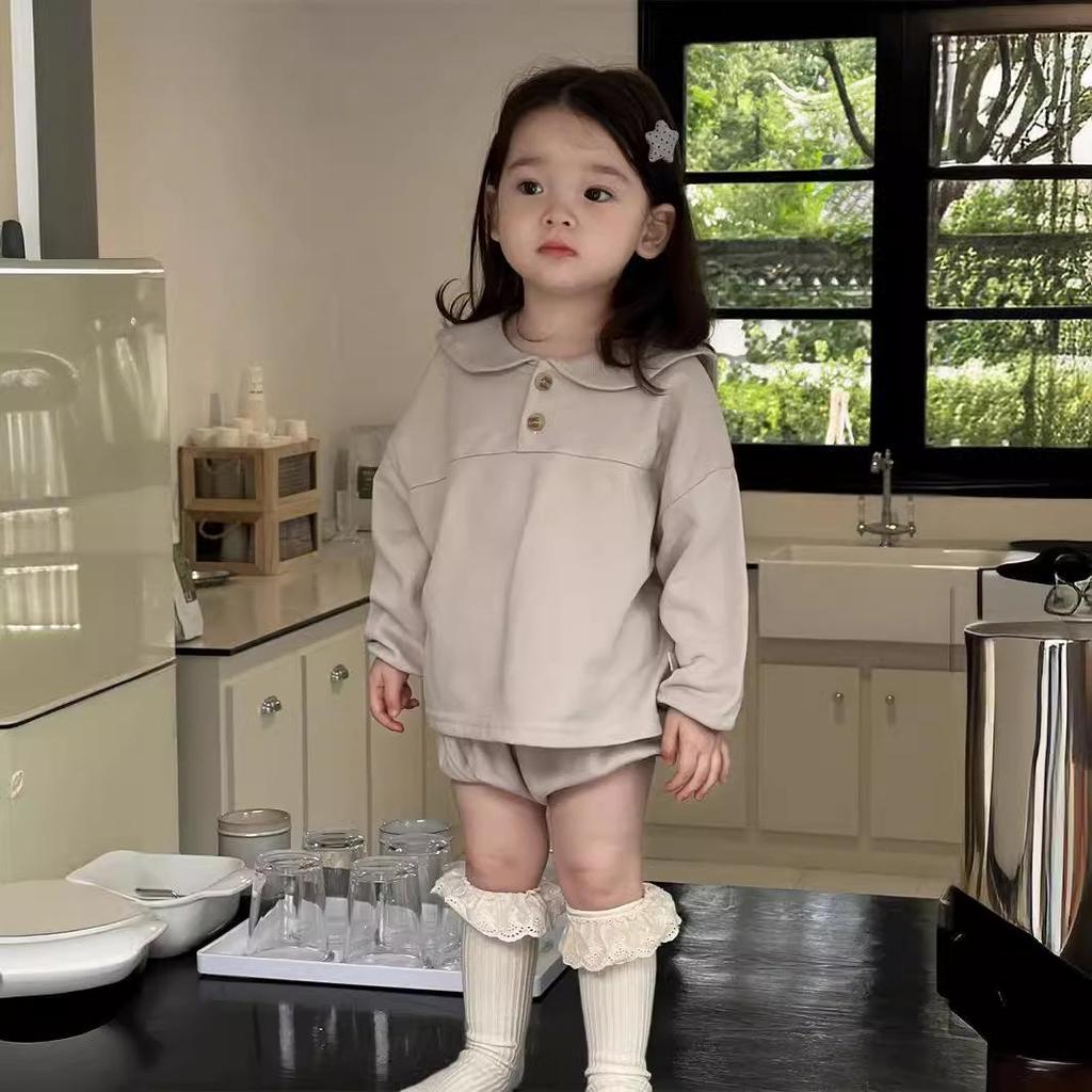 Korean Style Girls' Autumn Clothing Set 2025: Baby Romper & Two-Piece Outfit