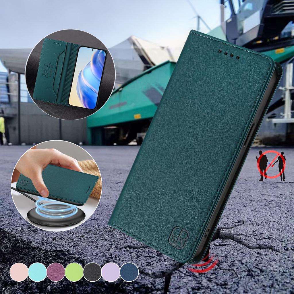 Luxuriöse Ledertasche für OPPO Realme 14X/Realme C75 C61 C63/Realme12/Realme13, RFID-blockierende Kartenfächer, magnetischer Anziehungsständer, stoßfeste Klapphülle