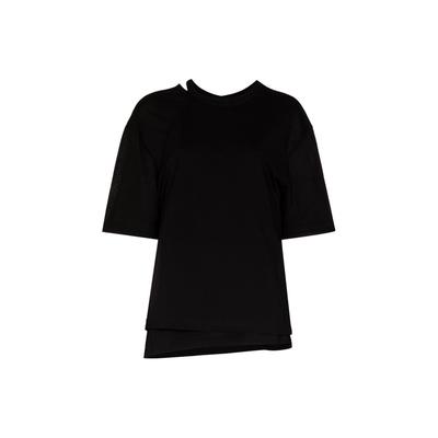 Ss22 Solid Color Letter Hollow Short Sleeve T-Shirt Women Tops Black HD3589