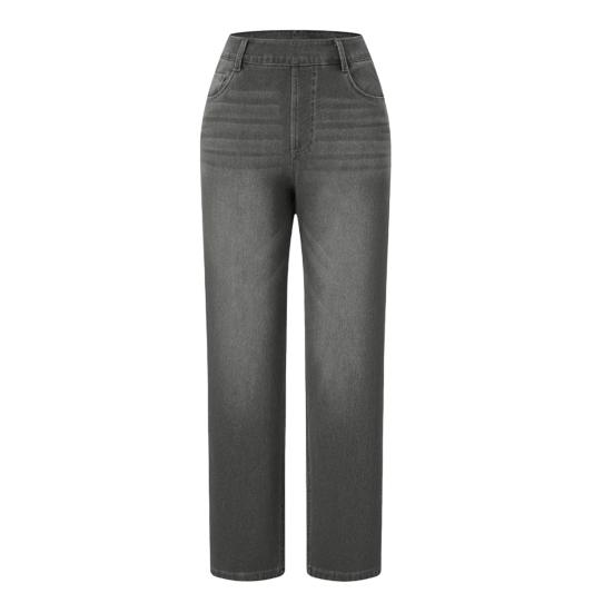 Women's Straight Leg Jeans Pull-On High Waisted Cropped Denim Pants Stretchy Ankle Jeans for Daily Wear Outings