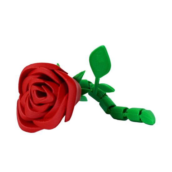 3D Printed Rose Figurine with Stem Articulated Red Rose Flower with Movable Joints Romantic Floral Ornament for Home Desktop Decor красный