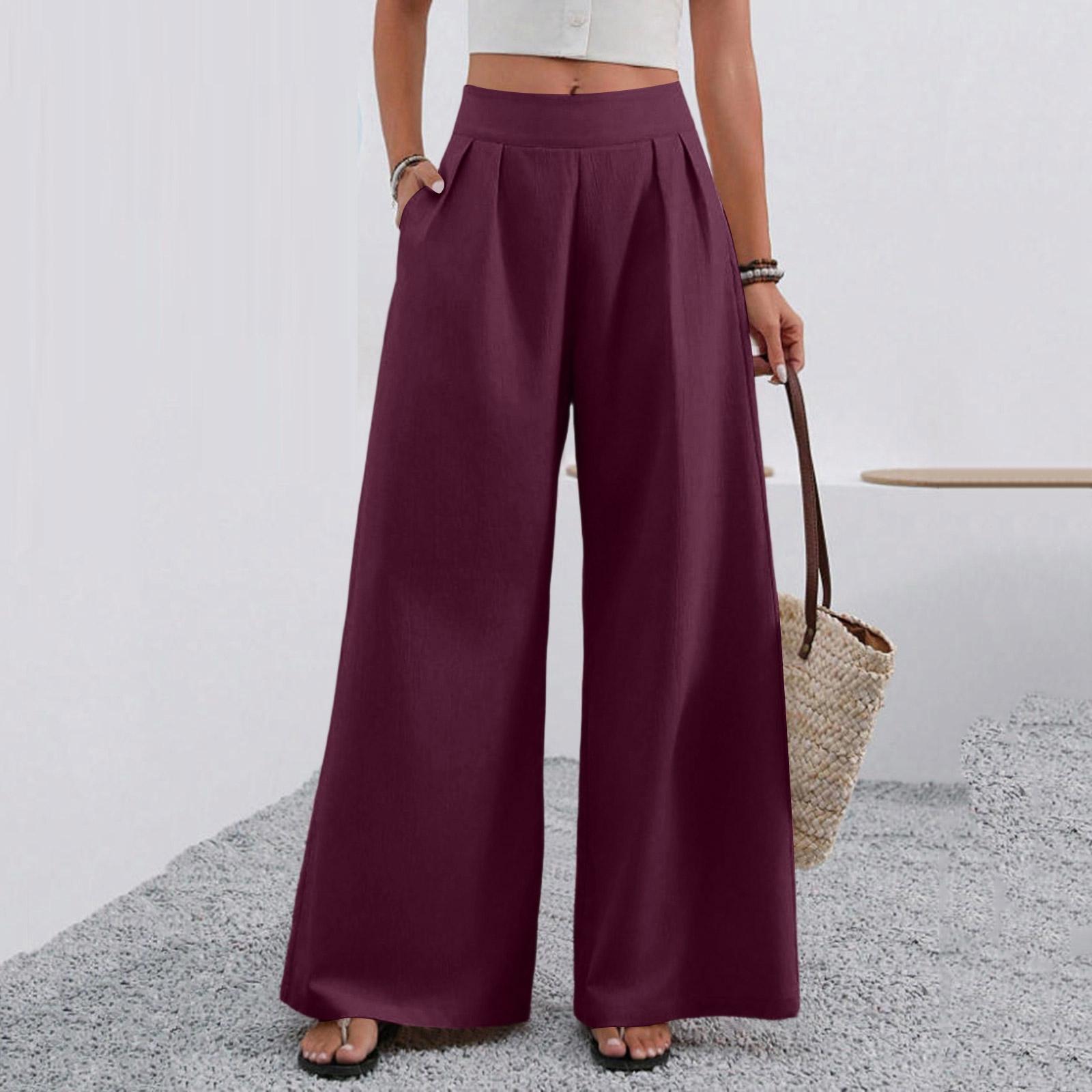 

Women s Fashionable Relaxed Fit Comfortable Pocket High-Waisted Versatile Wide-Leg Pants XL
