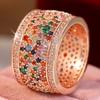 Luxury Inlaid Multicolored CZ Women's Ring Shine Gold Color Geometry Daily Wear Party Jewelry Anniversary Gift