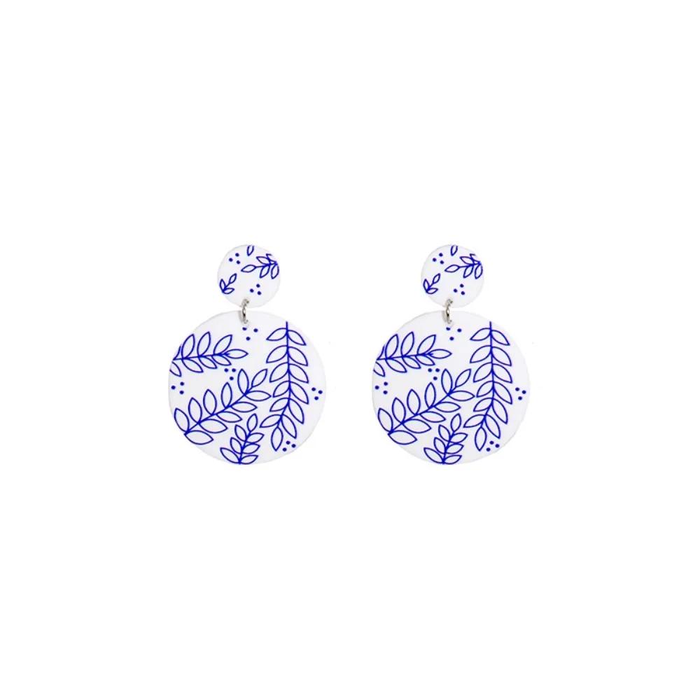 Vintage Blue and White Porcelain Earrings Wave Point Elegant Elegant Geometric Earrings Electroplating Geometric