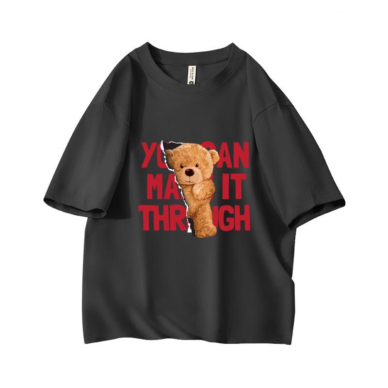 Y2K Cute Teddy Bear Oversized Short Sleeve O Neck T Shirt Graphic Print 100 Cotton 2000s Women Tops Clothes Summer