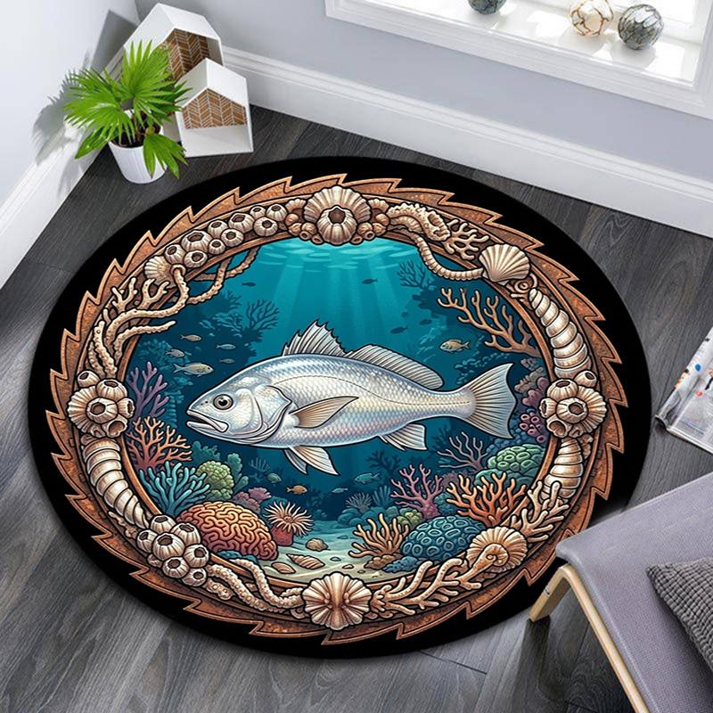 Underwater Marine Life Frame Round Area Rug Under Office Chairs Bedroom Living Room Home Decor
