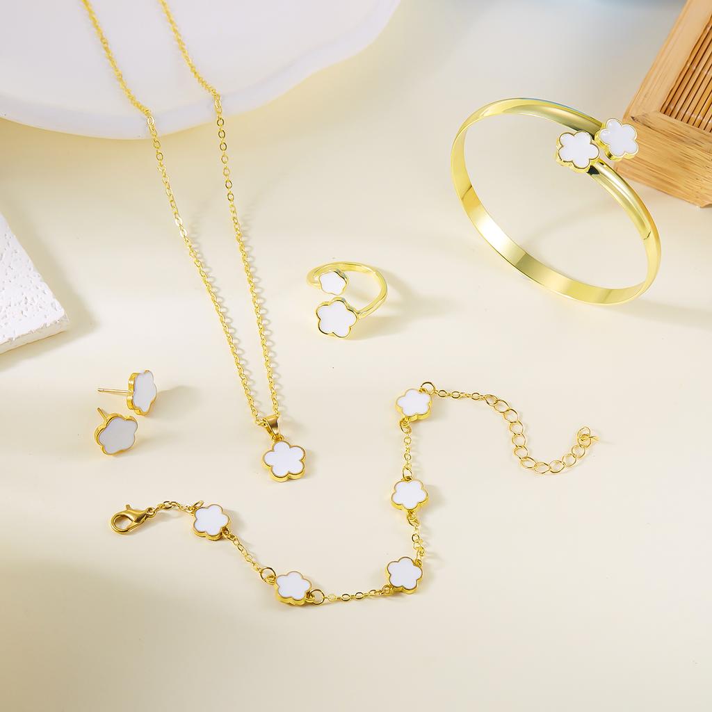 Romantic Pink Cherry Blossom Clavicle Chain Jewelry Set For Women Elegant Sweet Rose Flower Necklace Earrings Set Wedding Gift