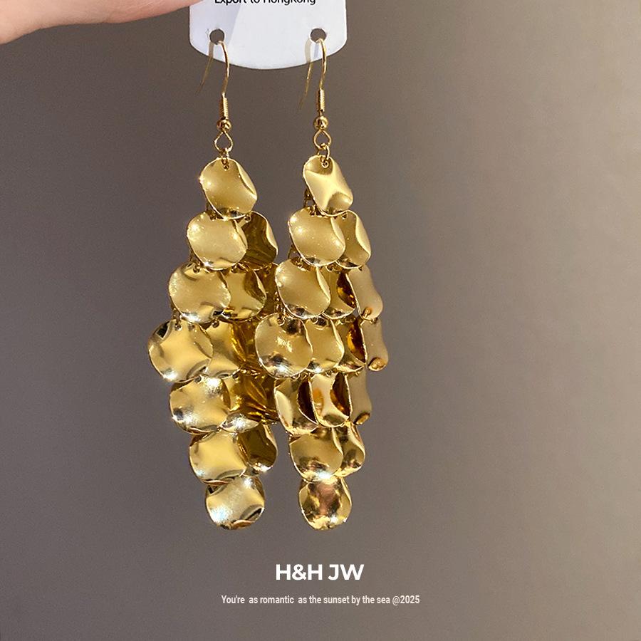 European and American irregular leaves hollow fringed ear hooks temperament high-end earrings niche simple earrings